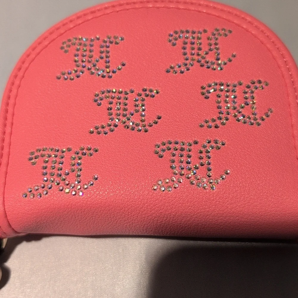 Juicy Couture Taking the Lead Half Moon Card Holder Pink Lemonade with Mirror